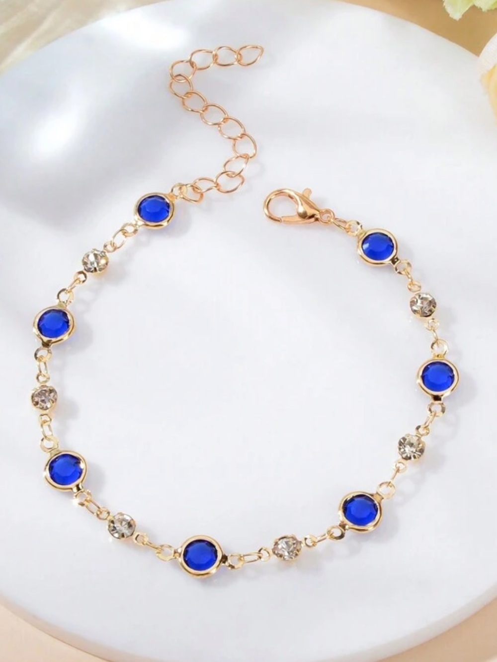 Gold Bracelet with Blue Crystal Accents - Women Jewelry